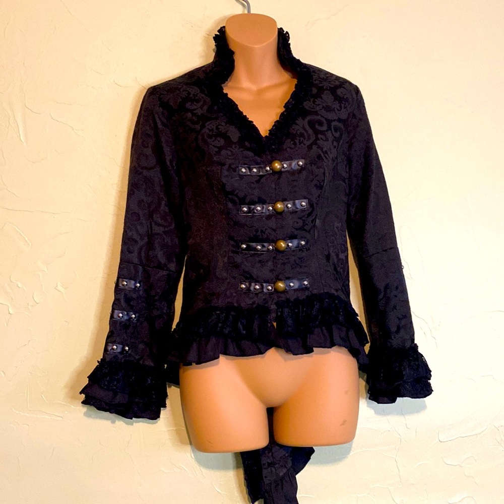 VTG look Victorian Goth Steampunk jacket w rear corset lacing and ruffles